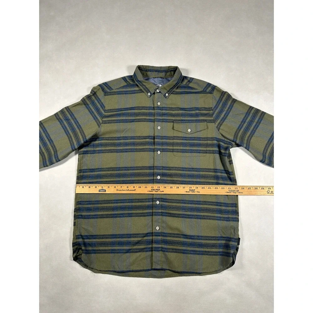 The North Face Mens XL Long Sleeve Plaid Flannel Button‎ Down Shirt Olive Green